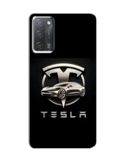 Чехол для OPPO A55 с картинкой «Tesla — серебристое авто»