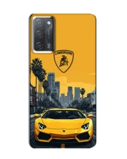 Чехол для OPPO A55 с картинкой «Желтый Lamborghini город»