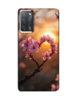 Чохол для OPPO A55 з картинкою «Рожевий цвіт  сердечко на тлі заходу»