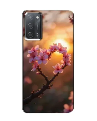 Чохол для OPPO A55 з картинкою «Рожевий цвіт  сердечко на тлі заходу»