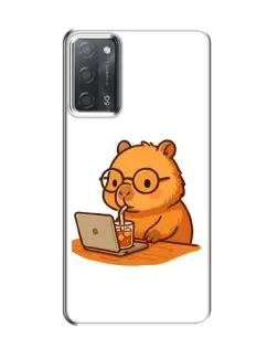 Чехол для OPPO A55 с картинкой «Капибара с ноутбуком»