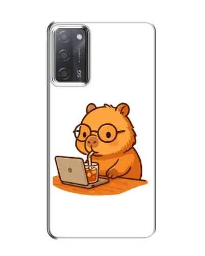 Чехол для OPPO A55 с картинкой «Капибара с ноутбуком»