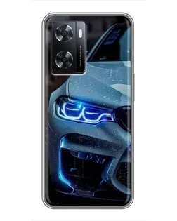 Чехол для OPPO A57s с картинкой «Взгляд BMW с синими фарами»