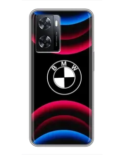 Чехол для OPPO A57s с картинкой «Логотип BMW и неоновые дуги»