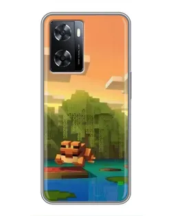 Чохол для OPPO A57s з картинкою «Майнкрафт захід сонця»