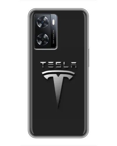 Чехол для OPPO A57s с картинкой «Стальной логотип Tesla»