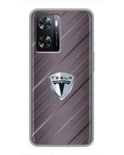 Чехол для OPPO A57s с картинкой «Металлическая текстура Tesla»