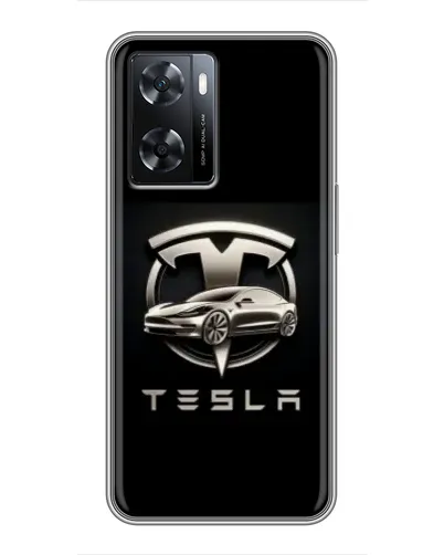 Чехол для OPPO A57s с картинкой «Tesla — серебристое авто»