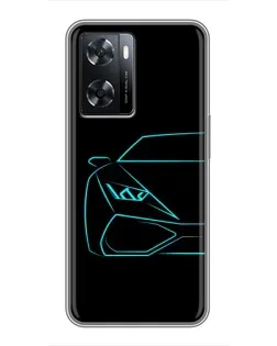 Чохол для OPPO A57s з картинкою «Блакитний силует Lamborghini»