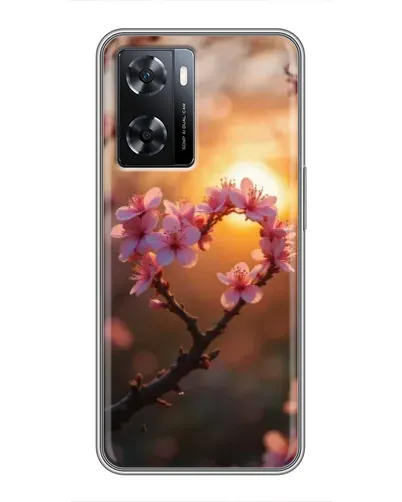 Чохол для OPPO A57s з картинкою «Рожевий цвіт  сердечко на тлі заходу»