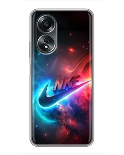 Чехол для OPPO A58 (4G) с картинкой «Огненный логотип Nike»