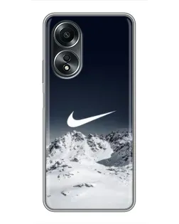 Чехол для OPPO A58 (4G) с картинкой «Nike — зимние горы»