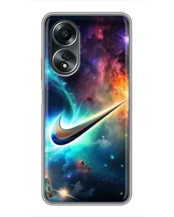 Чехол для OPPO A58 (4G) с картинкой «Космический Nike Swoosh»