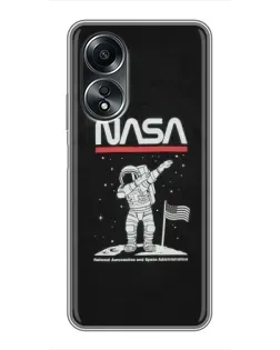 Чехол для OPPO A58 (4G) с картинкой «NASA — шагаем по Луне»