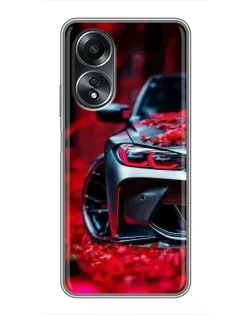 Чехол для OPPO A58 (4G) с картинкой «Спортивная BMW и цветы» Чехол для OPPO A58 (4G) с картинкой «Спортивная BMW и цветы»