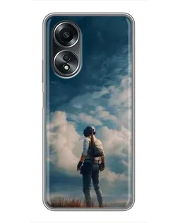 Чехол для OPPO A58 (4G) с картинкой «Герой PUBG на скале»