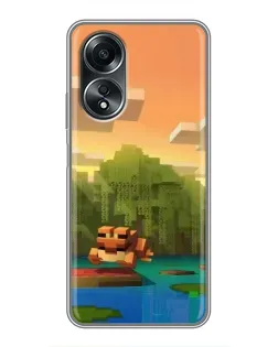 Чехол для OPPO A58 (4G) с картинкой «Майнкрафт закат солнца»