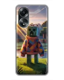 Чехол для OPPO A58 (4G) с картинкой «Крипер в свитере»