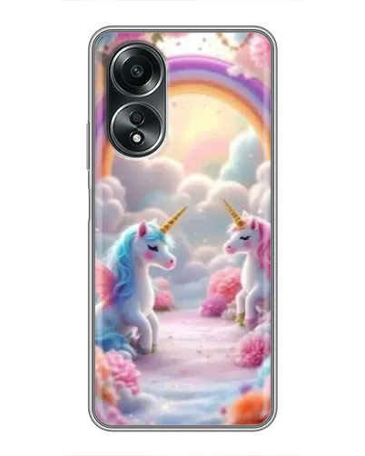 Чехол для OPPO A58 (4G) с картинкой «Радуга и единороги»