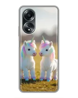 Чехол для OPPO A58 (4G) с картинкой «Пара единорогов»