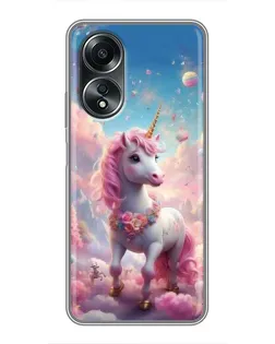Чехол для OPPO A58 (4G) с картинкой «Единорог среди облаков»