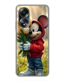 Чехол для OPPO A58 (4G) с картинкой «Микки с тюльпанами» Чехол для OPPO A58 (4G) с картинкой «Микки с тюльпанами»