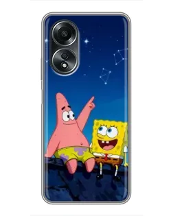 Чехол для OPPO A58 (4G) с картинкой «Губка Боб и Патрик ночью» Чехол для OPPO A58 (4G) с картинкой «Губка Боб и Патрик ночью»