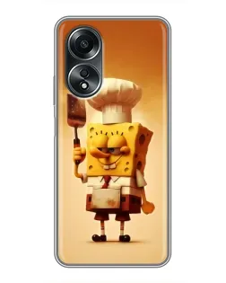 Чехол для OPPO A58 (4G) с картинкой «Губка Боб повар»