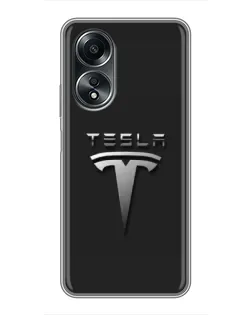 Чехол для OPPO A58 (4G) с картинкой «Стальной логотип Tesla»