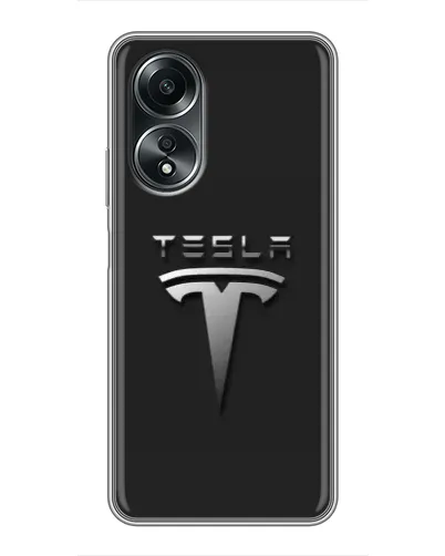 Чехол для OPPO A58 (4G) с картинкой «Стальной логотип Tesla»
