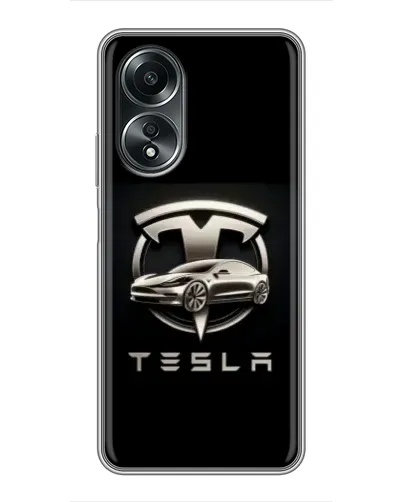 Чехол для OPPO A58 (4G) с картинкой «Tesla — серебристое авто»