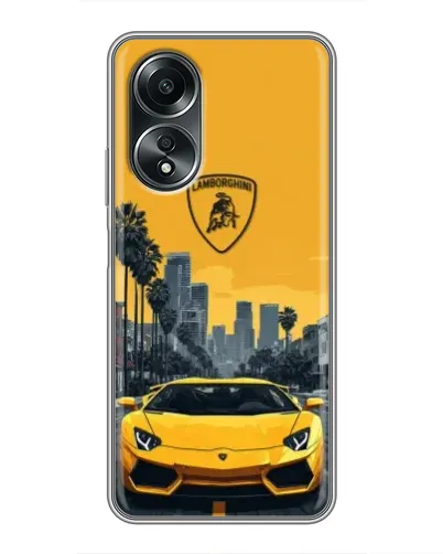 Чехол для OPPO A58 (4G) с картинкой «Желтый Lamborghini город»