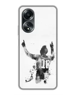 Чехол для OPPO A58 (4G) с картинкой «Черно-белый силуэт Месси»