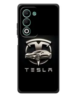 Чехол для OPPO A5m с картинкой «Tesla — серебристое авто»