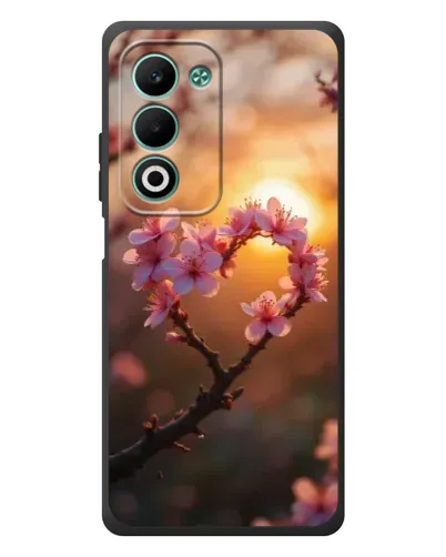 Чехол для OPPO A5m с картинкой «Розовый цвет сердце на фоне заката»