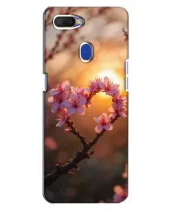 Чохол для OPPO A5s з картинкою «Рожевий цвіт  сердечко на тлі заходу»