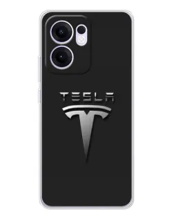 Чохол для OPPO A5x 5G з картинкою «Сталевий логотип Tesla»
