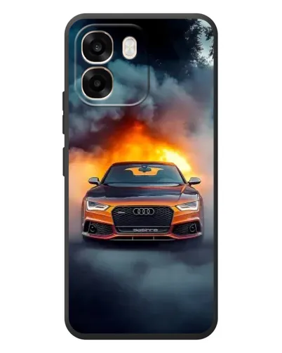 Чехол для OPPO A6 с картинкой «Audi в огненном дыму»