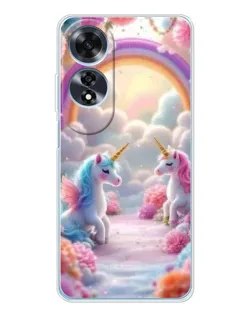 Чехол для OPPO A60 5G с картинкой «Радуга и единороги»
