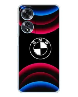 Чехол для OPPO A60 с картинкой «Логотип BMW и неоновые дуги»