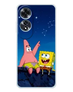 Чехол для OPPO A60 с картинкой «Губка Боб и Патрик ночью»
