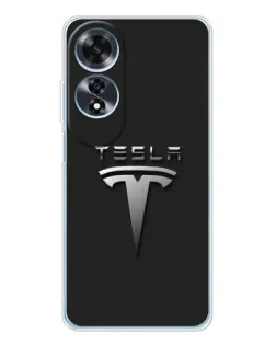 Чехол для OPPO A60 с картинкой «Стальной логотип Tesla»