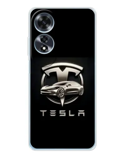 Чехол для OPPO A60 с картинкой «Tesla — серебристое авто»