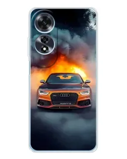 Чехол для OPPO A60 с картинкой «Audi в огненном дыму»
