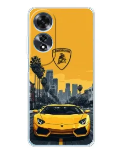 Чехол для OPPO A60 с картинкой «Желтый Lamborghini город»