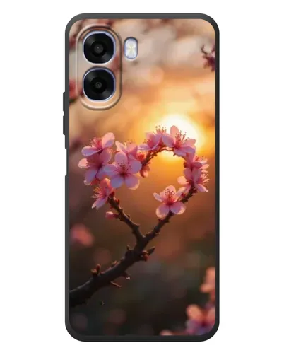 Чехол для OPPO A6x с картинкой «Розовый цвет сердце на фоне заката»