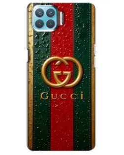 Чехол для OPPO A73 с картинкой «Gucci — фирменная полоса и золото»