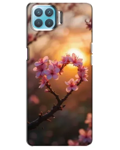 Чохол для OPPO A73 з картинкою «Рожевий цвіт  сердечко на тлі заходу»
