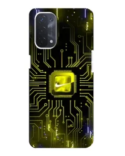Чехол для OPPO A74 (5G) с картинкой «Nike — золотая искра»