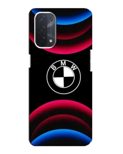 Чехол для OPPO A74 (5G) с картинкой «Логотип BMW и неоновые дуги»